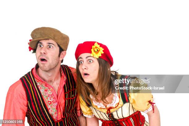 surprised couple - hansel and gretel stockfoto's en -beelden