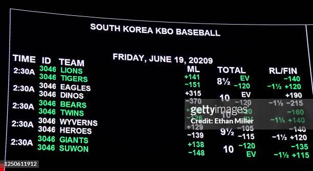 Betting lines for the Korea Baseball Organization are displayed at the Race & Sports SuperBook at the Westgate Las Vegas Resort & Casino, which...