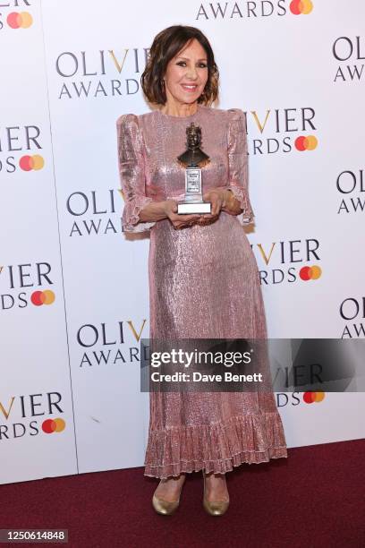 Dame Arlene Phillips, winner of the Special Award, poses in the winner's room at The Olivier Awards 2023 at Royal Albert Hall on April 2, 2023 in...