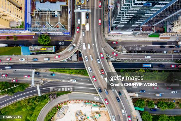 drone view of hong kong city scene - causeway bay stock pictures, royalty-free photos & images