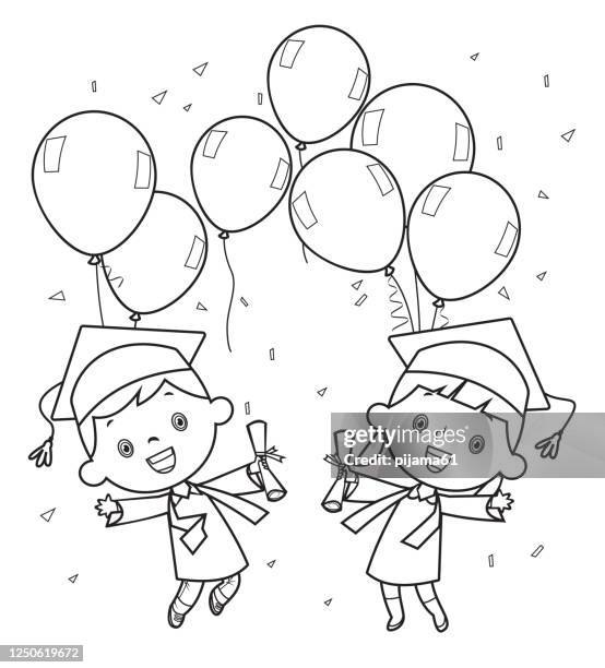 coloring book, kid graduating - spring colouring stock illustrations