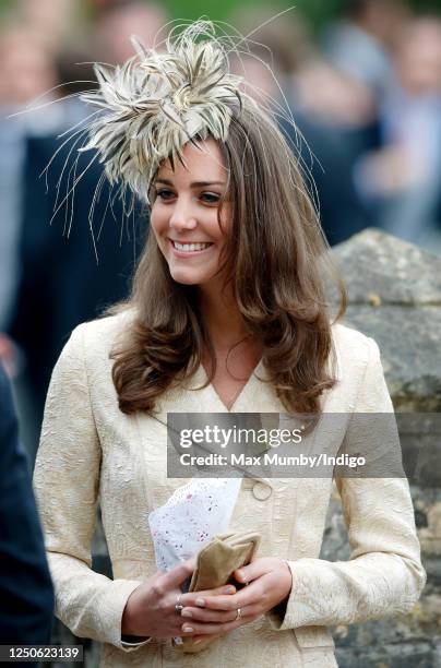 Kate Middleton attends the wedding of Laura Parker-Bowles and Harry Lopes at St Cyriac's Church on May 6, 2006 in Lacock, England.