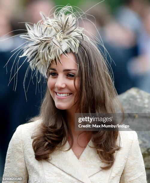 Kate Middleton attends the wedding of Laura Parker-Bowles and Harry Lopes at St Cyriac's Church on May 6, 2006 in Lacock, England.