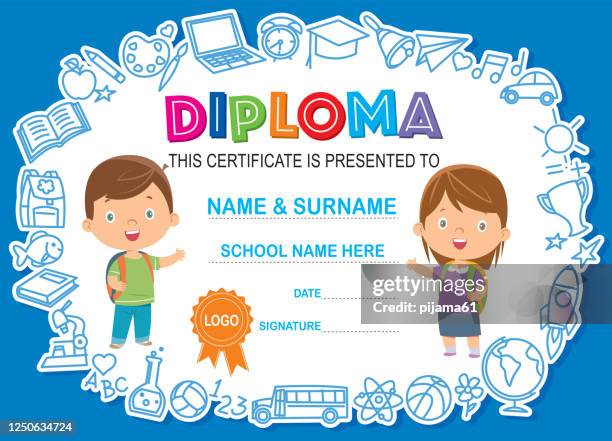 kids diploma - kids certificate template stock illustrations