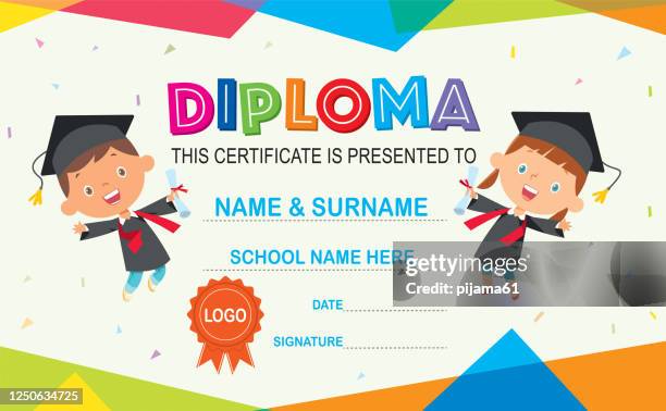 stockillustraties, clipart, cartoons en iconen met kinderdiploma - diploma