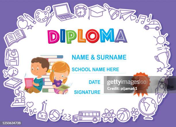 kids diploma - kids certificate template stock illustrations