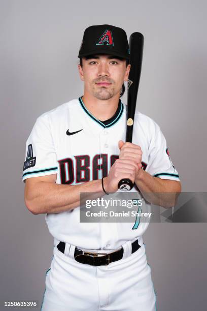 Corbin Carroll of the Arizona Diamondbacks poses for a photo during the Arizona Diamondbacks Photo Day at Salt River Fields at Talking Stick on...