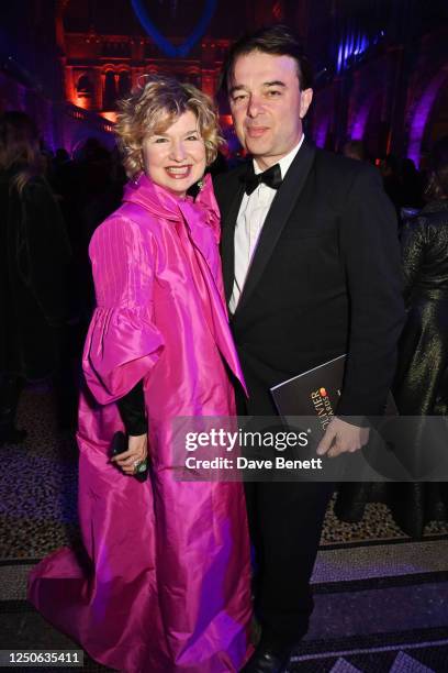 Issy Van Randwyck and Edward Hall attend The Olivier Awards 2023 after party at the Natural History Museum on April 2, 2023 in London, England.