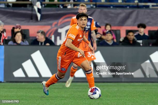 New York City FC midfielder Richard Ledezma during a match between the New England Revolution and New York City FC on April 1 at Gillette Stadium in...