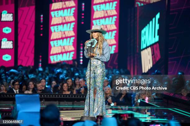 Lainey Wilson accepts the award for FEMALE VIDEO OF THE YEAR at the 2023 CMT Music Awards, broadcasting LIVE from Austin, Texas Moody Center, on...