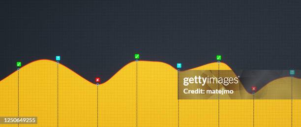 simple empty line graph design on grid pattern with connections and icon symbols, empty copy space for composition - uncertainty graph stock illustrations