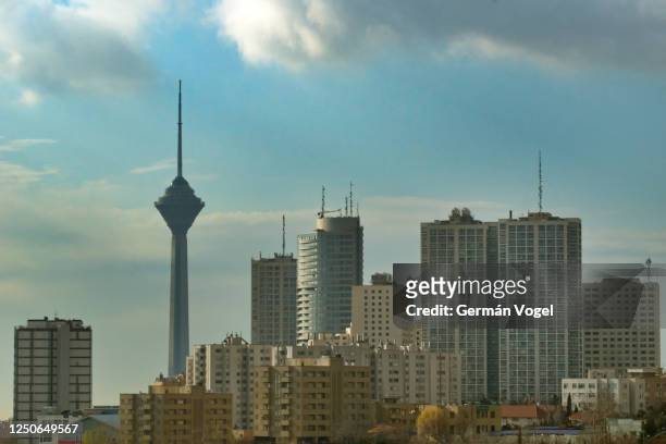 tehran modern city skyline under clouds, iran - tehran fotografías e imágenes de stock