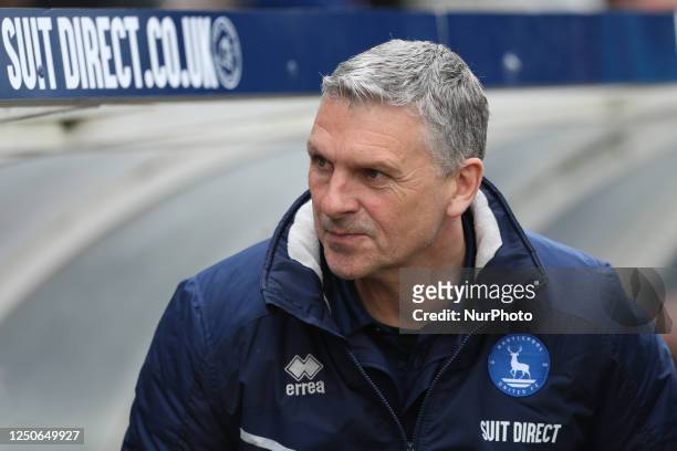 Hartlepool United manager John Askey during the Sky Bet League 2 match between Hartlepool United and Swindon Town at Victoria Park, Hartlepool on...