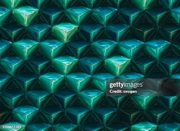 3d abstract polygonal green blue metallic cube shapes pattern backgrounds - smaragdgroen stockfoto's en -beelden