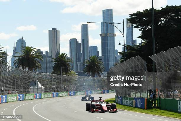 Frederik Vesti of Denmark drives the Prema Powerteam car during the Formula 2 Feature Race ahead of the 2023 Formula 1 Australian Grand Prix at...