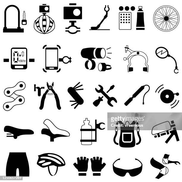 fahrradprodukte, ausrüstung und zubehör symbole - mirror object stock-grafiken, -clipart, -cartoons und -symbole