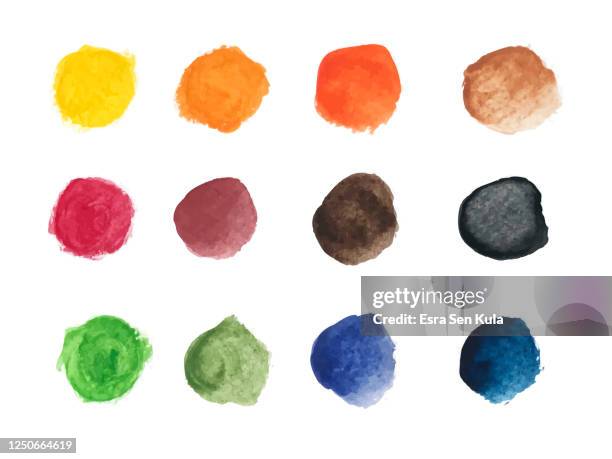 ilustrações, clipart, desenhos animados e ícones de conjunto de formas redondas coloridas pintadas à mão de aquarela - lilás arbusto