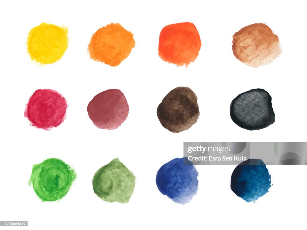 Set of Colorful Watercolor Hand Painted Round Shapes