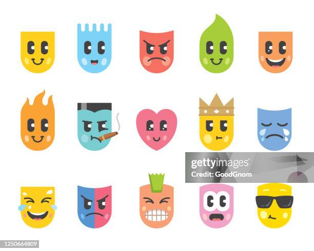 colorful emoticons set - crown emoji stock illustrations