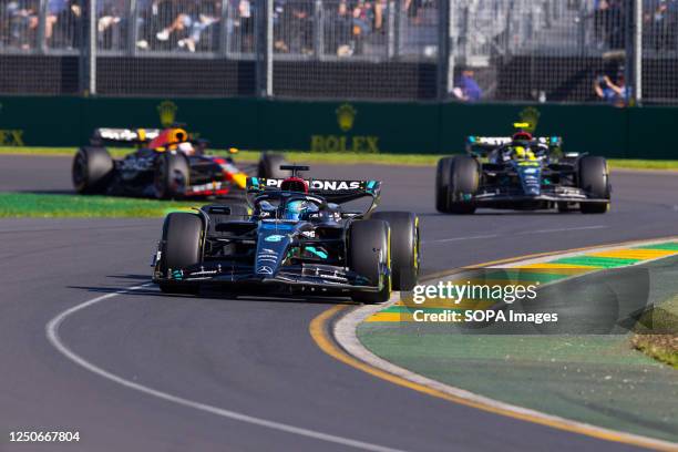 George Russell of Great Britain drives the Mercedes AMG Petronas F1 Team W13 during the F1 Grand Prix of Australia at the Albert Park Grand Prix...