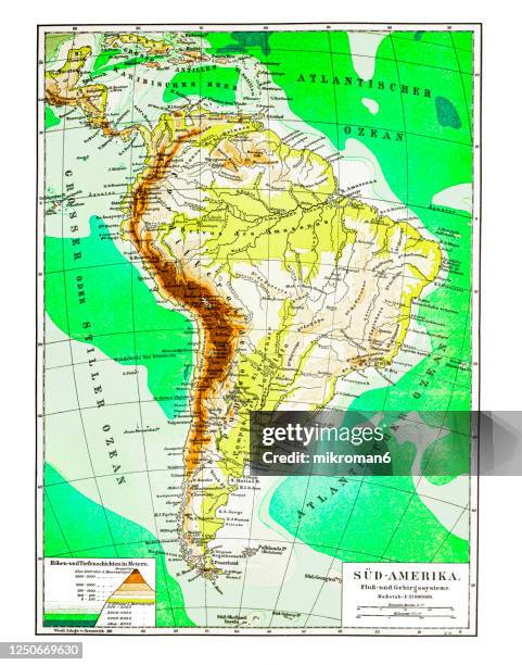 old map of south america continent - physical map - mapa brasil stock pictures, royalty-free photos & images