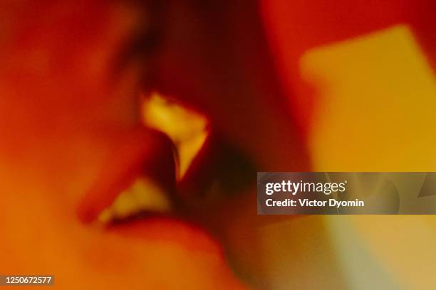 closeup portrait of the kissing young couple - alluring stock pictures, royalty-free photos & images