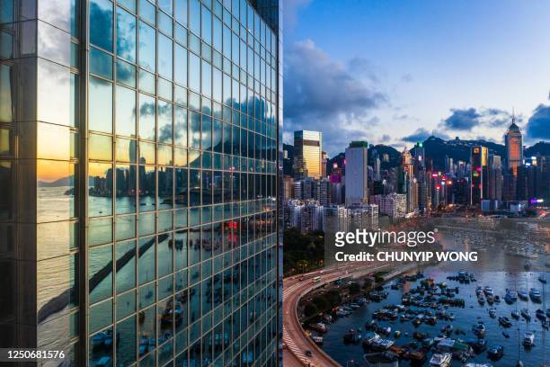 modern office building detail, glass surface - hongkong stock pictures, royalty-free photos & images