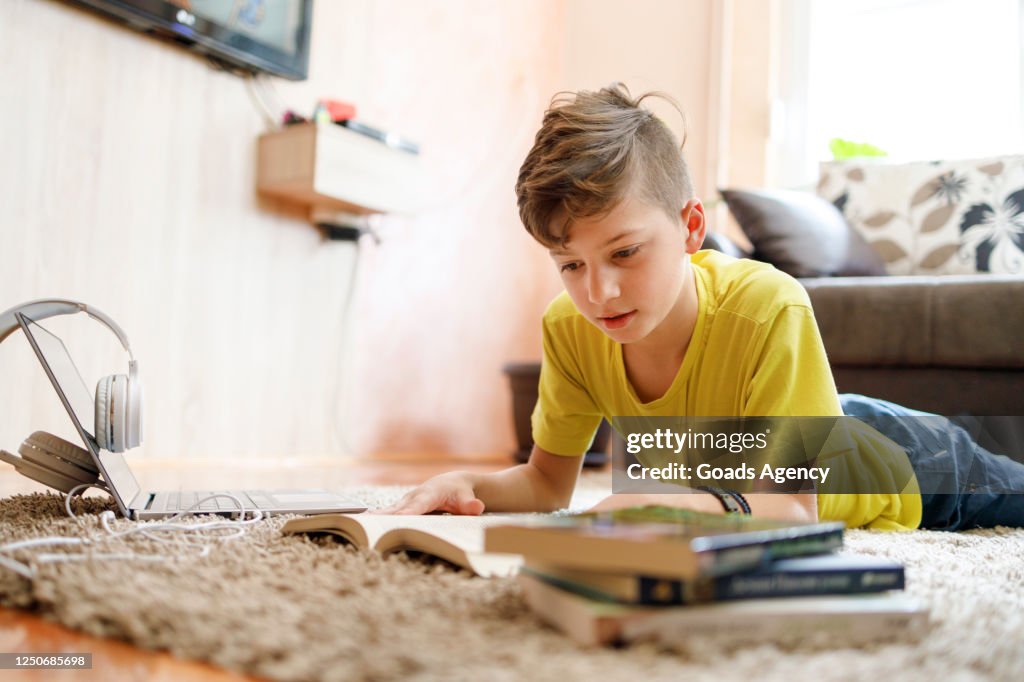 Kid studying at home
