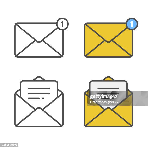 message notification and mailbox icon vector design isolated on white background. - e mail inbox stock illustrations