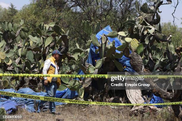April 1 State of Mexico, Mexico: National Guard and Experts investigate the crash area, where a hot air balloon caught fire in mid-flight in the...