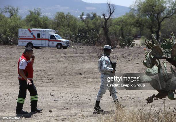 April 1 State of Mexico, Mexico: National Guard and Experts investigate the crash area, where a hot air balloon caught fire in mid-flight in the...