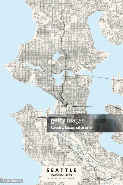 ilustraciones, imágenes clip art, dibujos animados e iconos de stock de mapa de vectores de seattle, washington - seattle