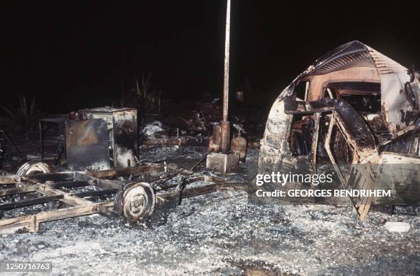 View dated 12 July 1978 of a burnt out camping cars of "Los Alfaques" campsite devastated at 03 pm 11 July 1978 by a propane gas explosion after a...