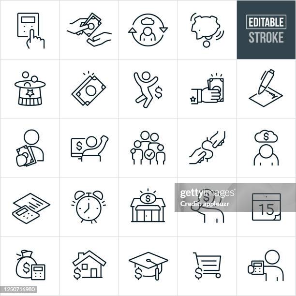 stockillustraties, clipart, cartoons en iconen met belastingen thin line iconen - bewerkbare lijn - tellen