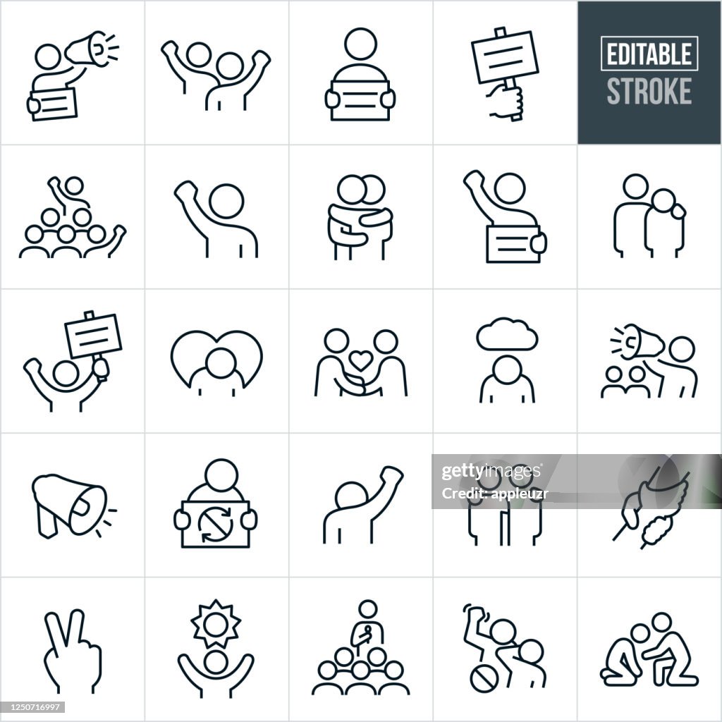 Protest und Demonstration Thin Line Icons - Editable Stroke