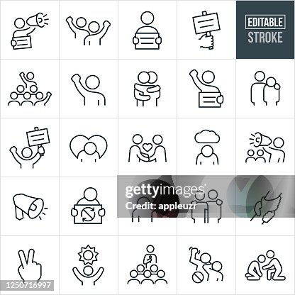 Protest and Demonstration Thin Line Icons - Editable Stroke Protest and Demonstration Thin Line Icons - Editable Stroke