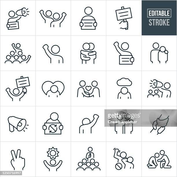 protest and demonstration thin line icons - editable stroke - activist stock illustrations
