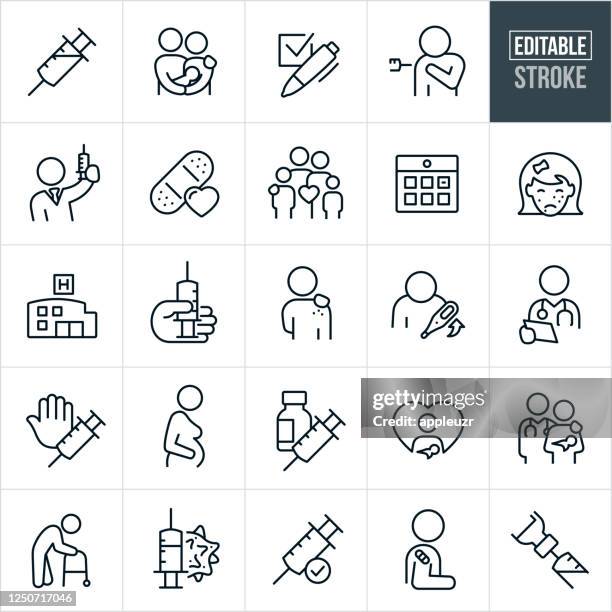 immunization thin line icons - editable stroke - hospital with people stock illustrations