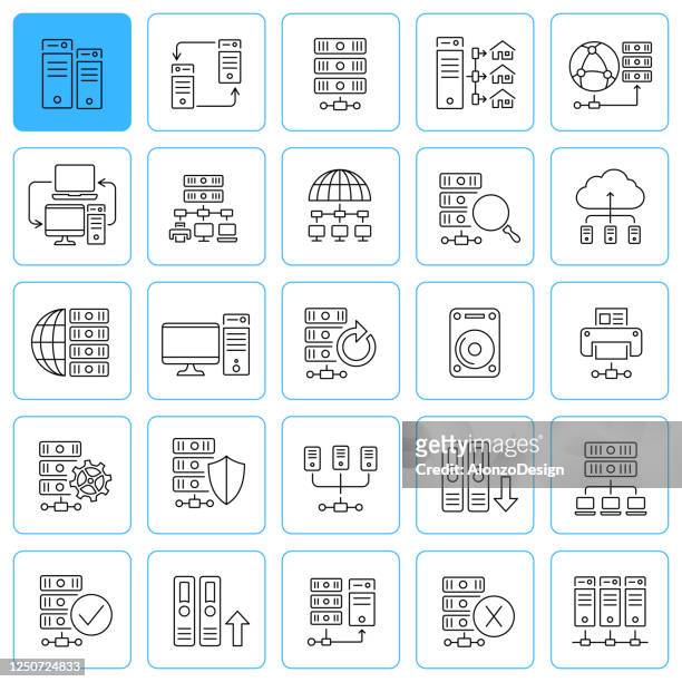 database line icons. editable stroke. - party host stock illustrations