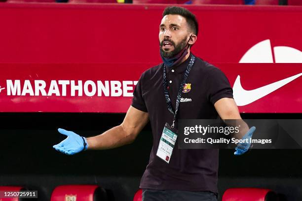 Manager assistant Eder Sarabia of FC Barcelona during the Liga match between Sevilla FC and FC Barcelona at Estadio Ramon Sanchez Pizjuan on June 19,...