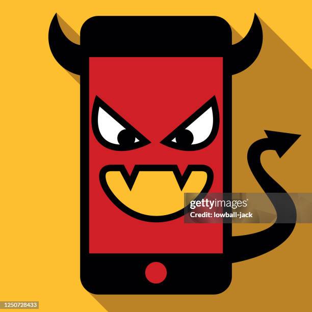 online addiction, internet devil. hacker attack. flat icon vector stock illustration - troll fictional character stock illustrations