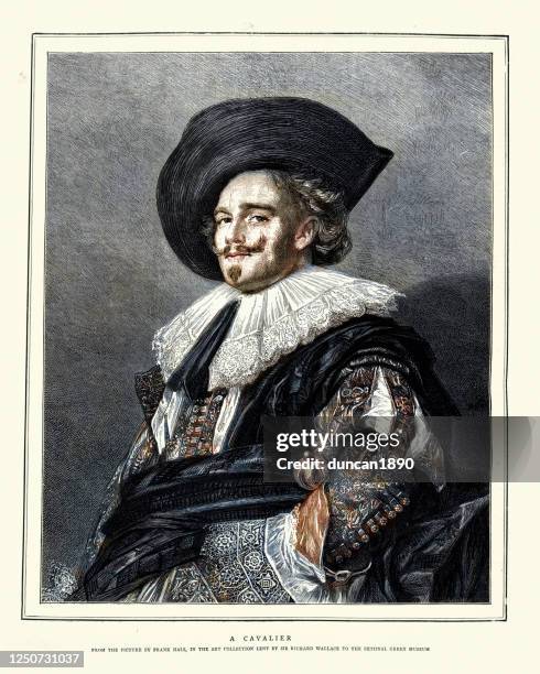 illustrazioni stock, clip art, cartoni animati e icone di tendenza di the laughing cavalier, ritratto frans hals - cavalier