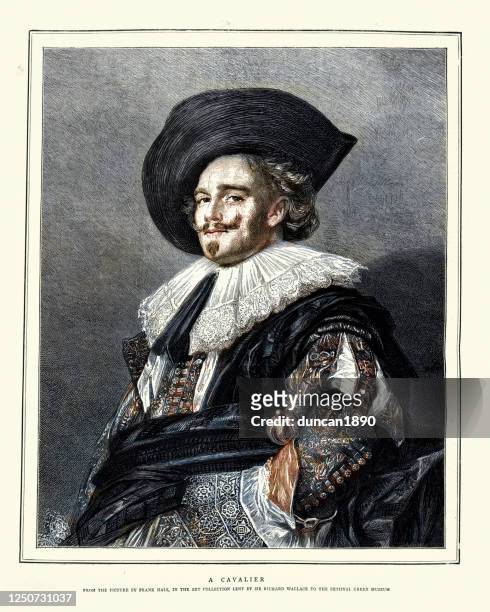 the laughing cavalier, portrait frans hals - cavalier stock illustrations
