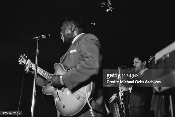 American blues guitarist and singer Albert King in concert, circa 1968.