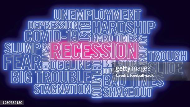 a covid-19 coronavirus pandemic recession neon word cloud vector illustration isolated stock illustration - word cloud stock illustrations