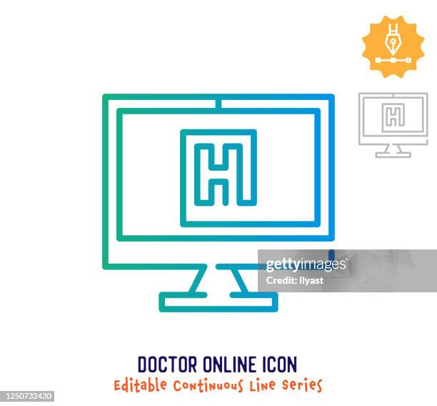 doctor online continuous line editable stroke line - virtual doctors appointment stock illustrations