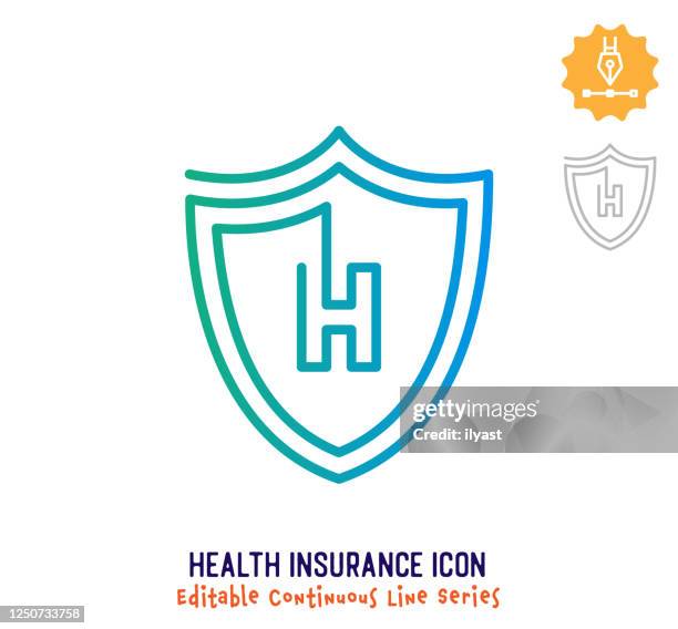 health insurance continuous line editable stroke line - medical shield stock illustrations