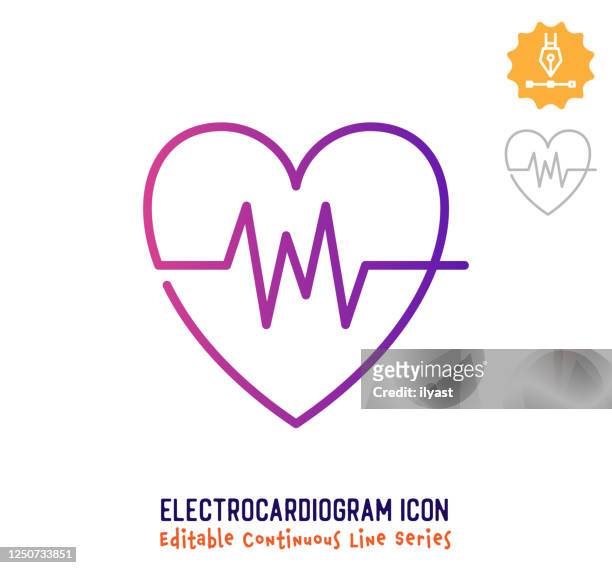 ilustrações, clipart, desenhos animados e ícones de linha de traçado editável da linha contínua de eletrocardiograma - taking pulse