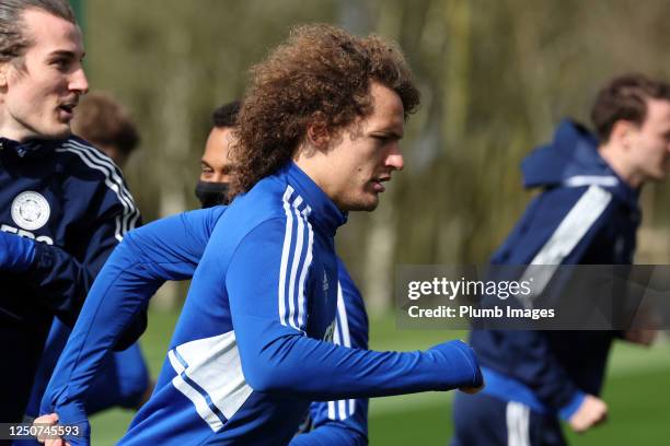 Wout Faes of Leicester City during the Leicester City training session at Leicester City Training Ground, Seagrave on April 03, 2023 in Leicester,...