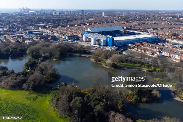 General aerial view ahead of the Premier League match between Everton FC and Tottenham Hotspur at Goodison Park on April 3, 2023 in Liverpool, United...
